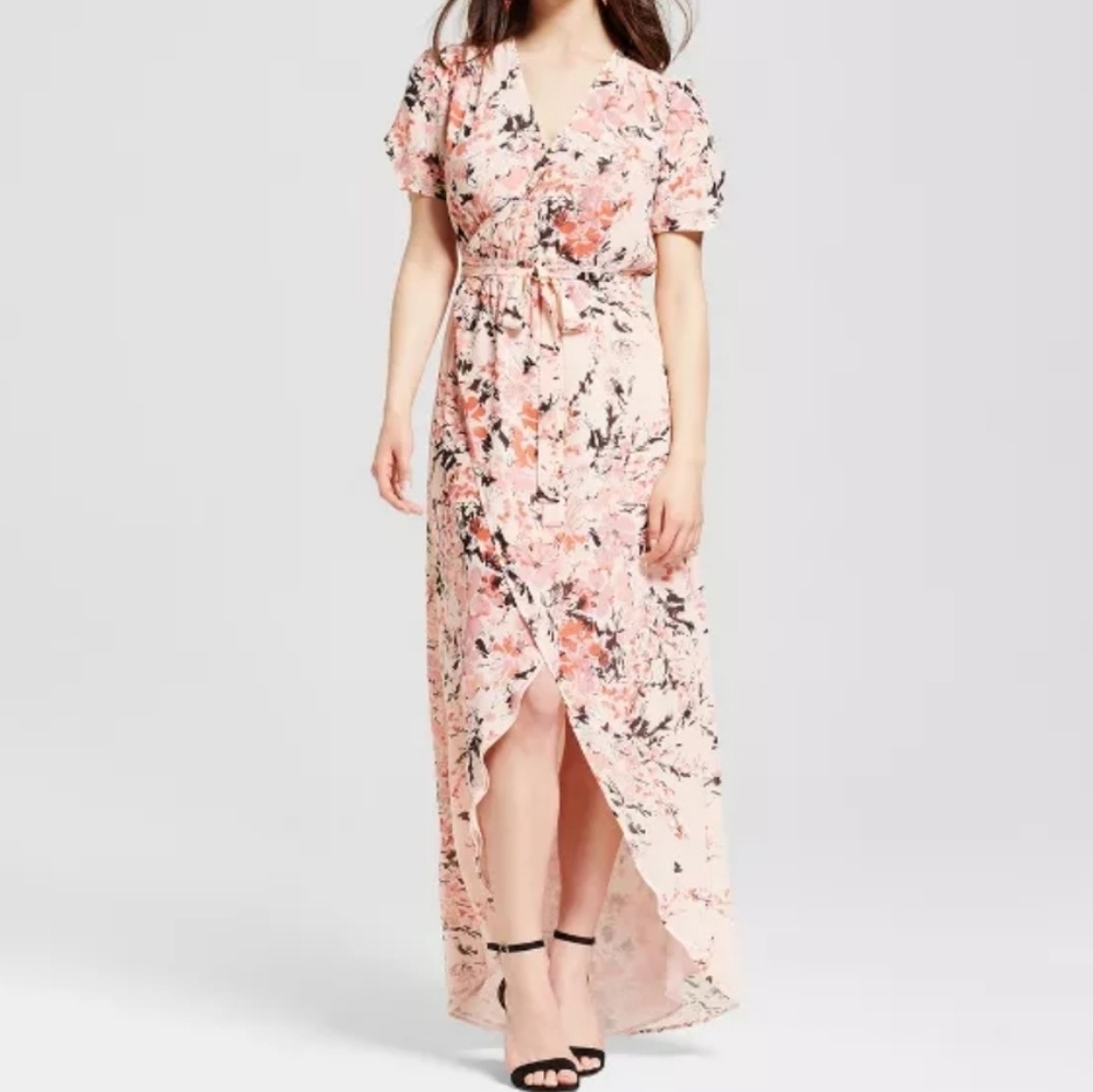 Standards & Practices Pink Floral Wrap Dress‎ XS